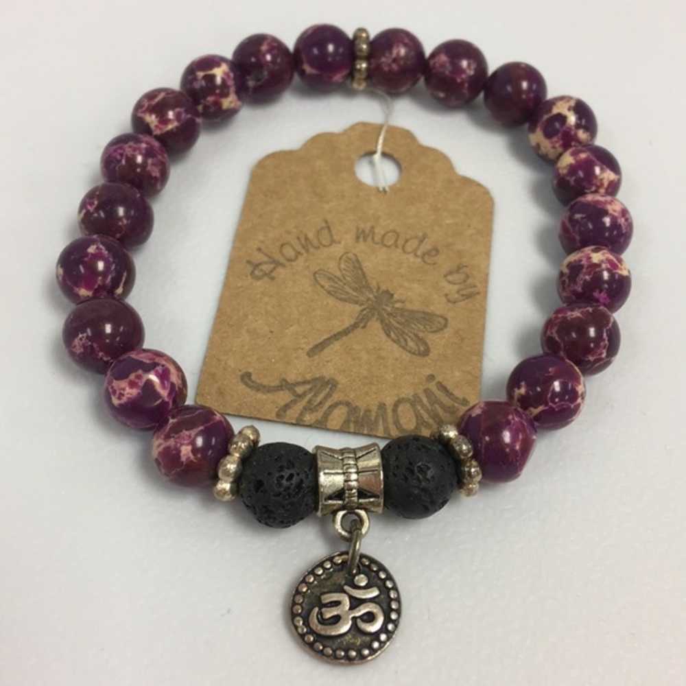 Handmade stone beads stretch bracelet with charm